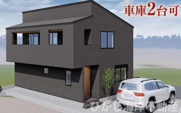 茅ヶ崎市小和田1丁目　新築戸建の外観パース|イメージパスですので実際のものと多少異なります　
