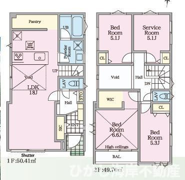 茅ヶ崎市浜之郷　新築戸建　全２棟の間取り|南向き　３SLDK
