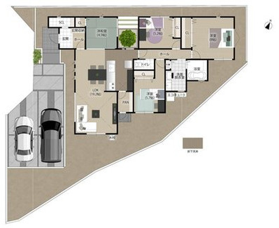 【区画図】 | 建築中　タマタウン那珂川山田1号地 | 【区画図】
カースペースは並列2台駐車可能♪セカンドカーやお客様来訪時にも安心です。分譲地内は比較的交通量が少なく、前面道路幅を約6.0m確保しているため、お車の出し入れや駐車もスムーズに行えます。