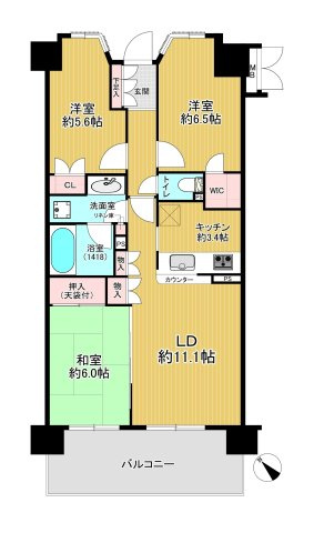 シーズガーデン武蔵藤沢の間取り|◆和室１室・洋室2室◆対面式カウンターキッチン