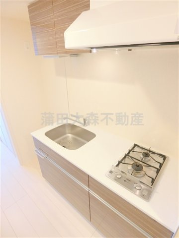 ブライズ多摩川DUEのキッチン|2口ガスシステムキッチン　まな板を置ける十分なスペース!