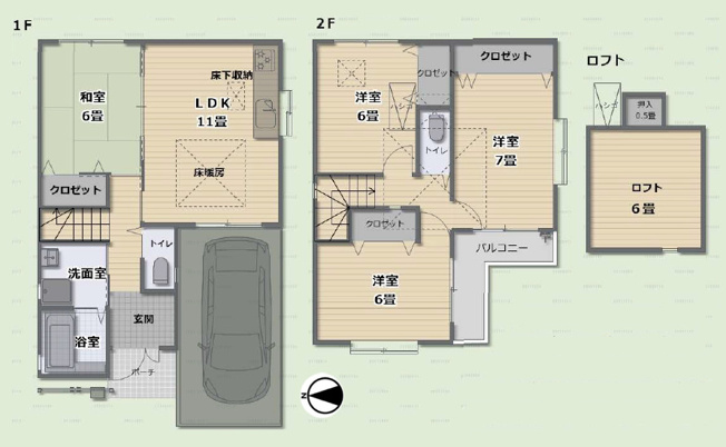 【間取り】 | 東大阪市若江本町3丁目 | 【4SLDK＋カーポート付き☆】室内リフォーム済み☆リビング床暖房・食洗機・IHコンロ・バス追炊機能・浴室乾燥機・モニターホン完備☆ロフト付き♪トイレ2ヶ所♪