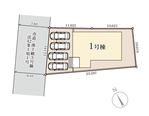 リーブルガーデン  ひたちなか八幡町　2期　限定1棟！の区画図|並列駐車可能。ゆとりある駐車スペースで来客も安心です。