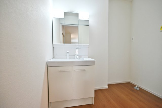 テラシエ西昆陽1丁目新築一戸建て│4LDK+駐車1台可の独立洗面台|鏡裏の収納スペースにはスキンケア化粧品などの小物を、洗面ボウル下には洗剤やタオルなどの大きなものを収納できます。