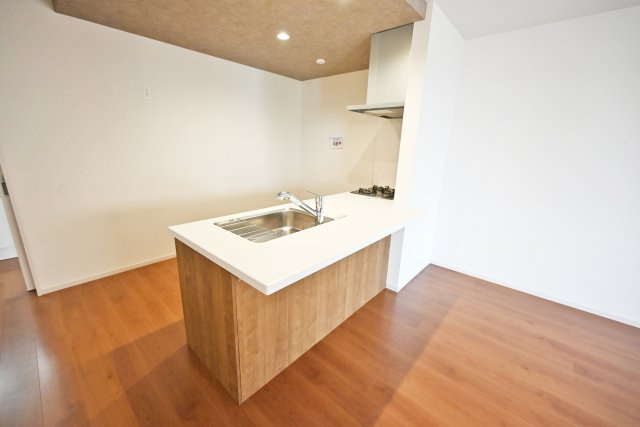 テラシエ西昆陽1丁目新築一戸建て│4LDK+駐車1台可のキッチン|オープンタイプの対面式キッチンはお料理中でもご家族との会話を楽しむことができるのでうれしいですね。