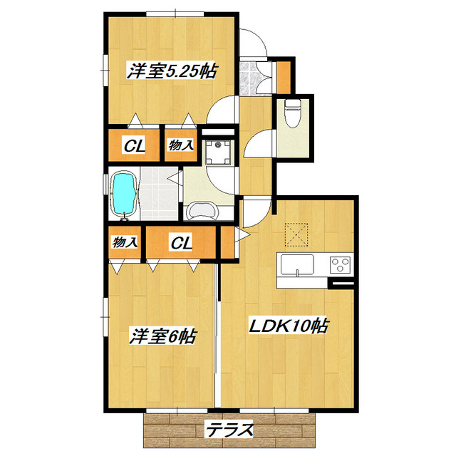 グランドゥールの間取り|振分タイプ２ＬＤＫ！オールフローリングです！