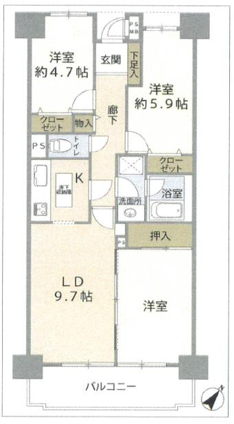 ライオンズガーデン花崎J棟　の間取り|リビングは洋室と間続きなので空間を広くお使い頂けます♪