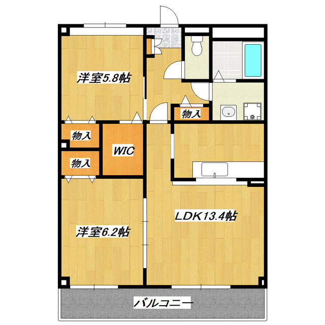 ヴェルドミール　カシマの間取り|振分タイプの２LＤＫ！オールフローリング！