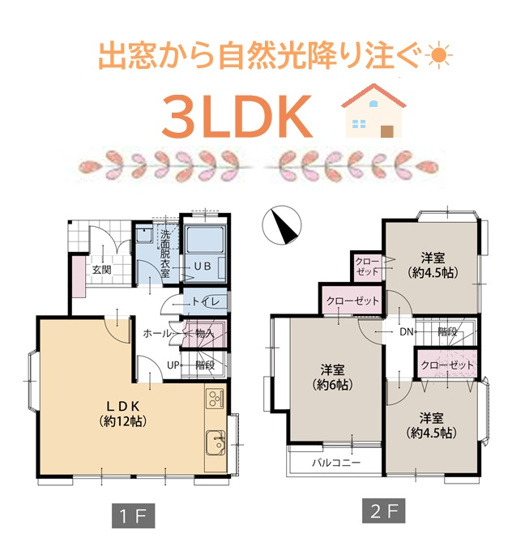 【間取り】 | 全居室２面採光◎室内明るくファミリーにピッタリな3LDK♪　
ぜひ、ご内覧くださいませ☆彡
