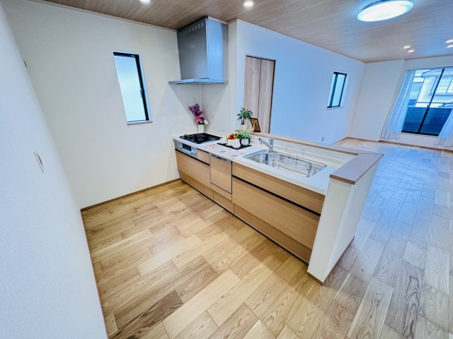 市川市伊勢宿新築戸建のキッチン|お手入れしやすいレンジフード・シンクの水栓には浄水器がついてます！