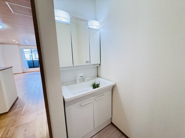 市川市伊勢宿新築戸建の独立洗面台|シャワーヘッド付き三面鏡洗面化粧台