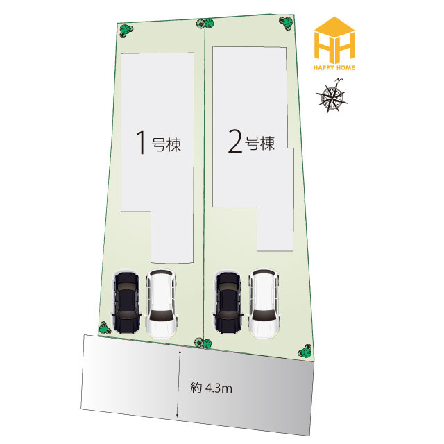 伊丹市寺本1丁目新築一戸建て│3SLDK+並列駐車2台可の区画図| 阪急「伊丹」駅バス10分「寺本東」停歩1分の立地に全2区画新築戸建が誕生致しました！