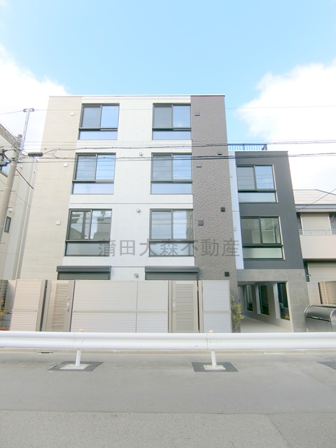 LUORE池上の外観|2026年1月築　RC鉄筋コンクリート造地上4階建て総戸数14戸
東京都大田区池上7丁目　東急池上線池上駅徒歩7分、東急多摩川線武蔵新田駅徒歩9分