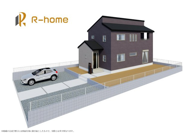 桜川市東桜川第1　新築戸建て　1号棟の外観パース|2026年4月完成予定！近隣の同仕様完成物件をご見学いただけます♪