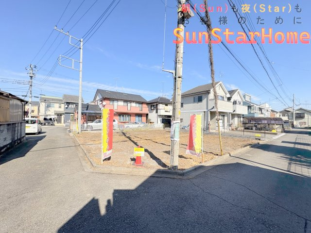 【サンスタ現地販売物件】福生市熊川　建築条件無し売地　2号区画の前面道路含む現地写真