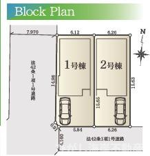 茅ヶ崎市浜之郷　新築戸建　全２棟の区画図|対象地は2号棟です。