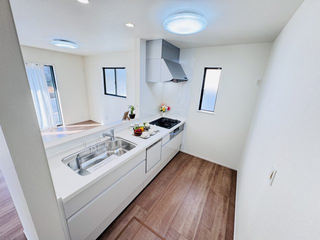 市川市北国分2丁目2603番のキッチン|広々システムキッチン・シンクの水栓には浄水器がついてます！