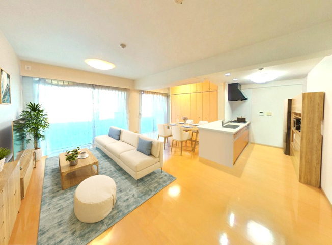 【居間・リビング】 | ル・グランデ住吉南 | CGによる家具等を配置したイメージ画像です。