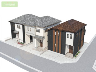 【外観パース】 | 小学校８分　スーパー９分　角地　習志野台８　全3棟　A号棟 | ※図面を基にしたパースにつき、実際とは多少異なります