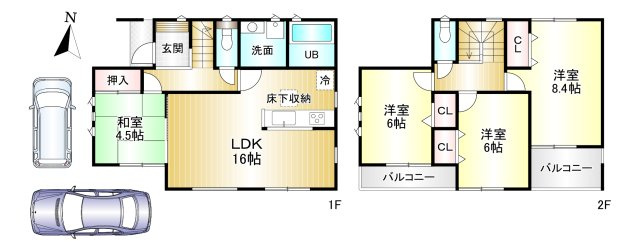 北葛城郡第６河合町星和台の間取り|4LDK　土地面積：118.43ｍ2　建物面積：94.50ｍ2　駐車２台可