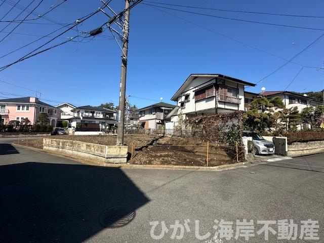 茅ケ崎市松風台　新築戸建　全２棟の外観|3月5日撮影　建築前　現地外観