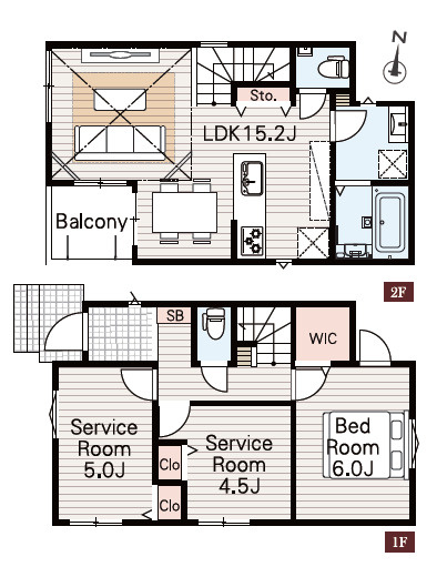 練馬区桜台6丁目　家事ラクプラン　低層エリアの限定2棟の間取り|1号棟　1LDK+2S+WIC+カースペース　敷地面積 80.00ｍ2　建物面積 74.48ｍ2