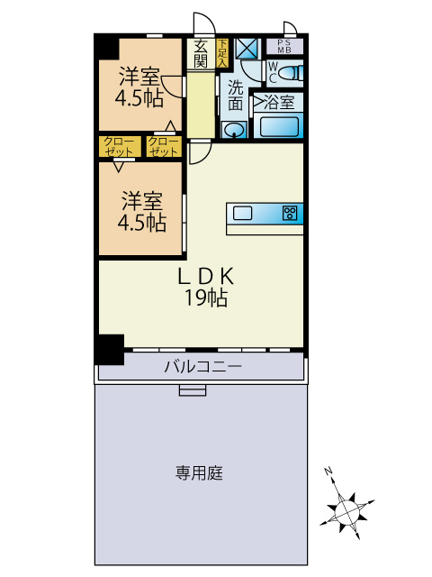 チサンマンション小笹の間取り|2LDK、価格2199万円、専有面積65.97㎡、バルコニー面積6.6㎡ 