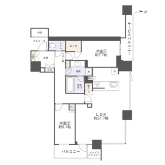 【間取り】 | シエリアタワー大阪堀江 | 【間取り】高層階北東角住戸に眺望・採光・通風良好☆