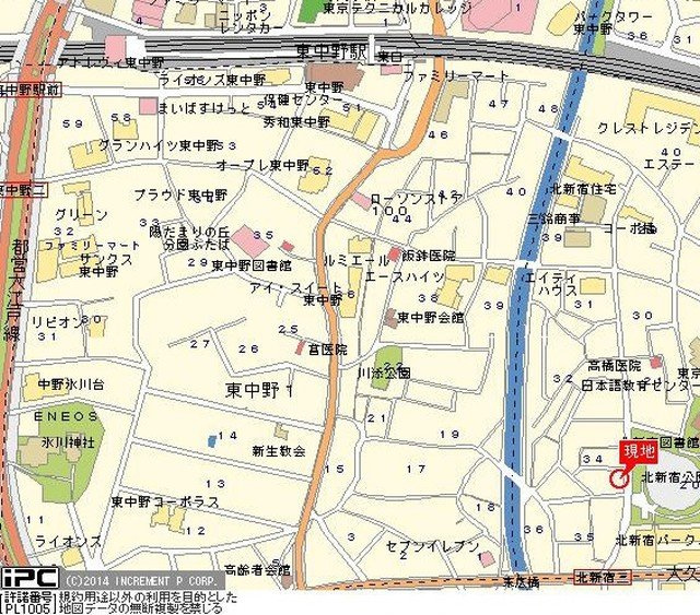 新宿区北新宿３丁目の賃貸マンションの地図