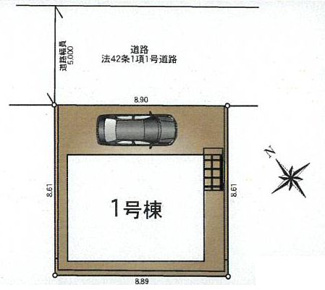 【区画図】 | 座間市明王  1号棟 第7 | 北東側約5m公道　駐車1台（車種によります）　敷地面積23.1坪