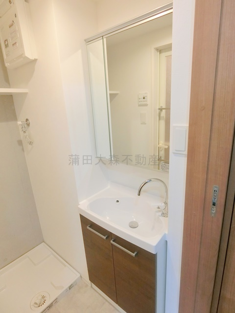 ラヴィエール羽田スカイゲートの洗面所|2面鏡の独立洗面台　洗面d夏井序