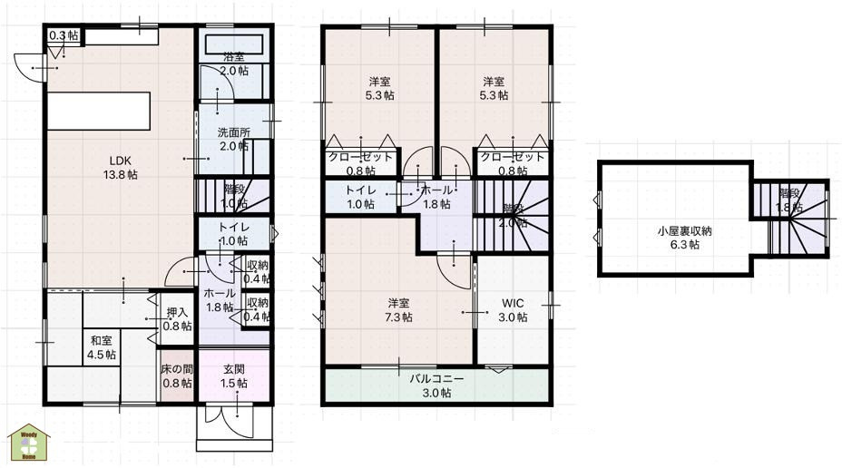 春日部市備後東3丁目　中古一戸建ての間取り