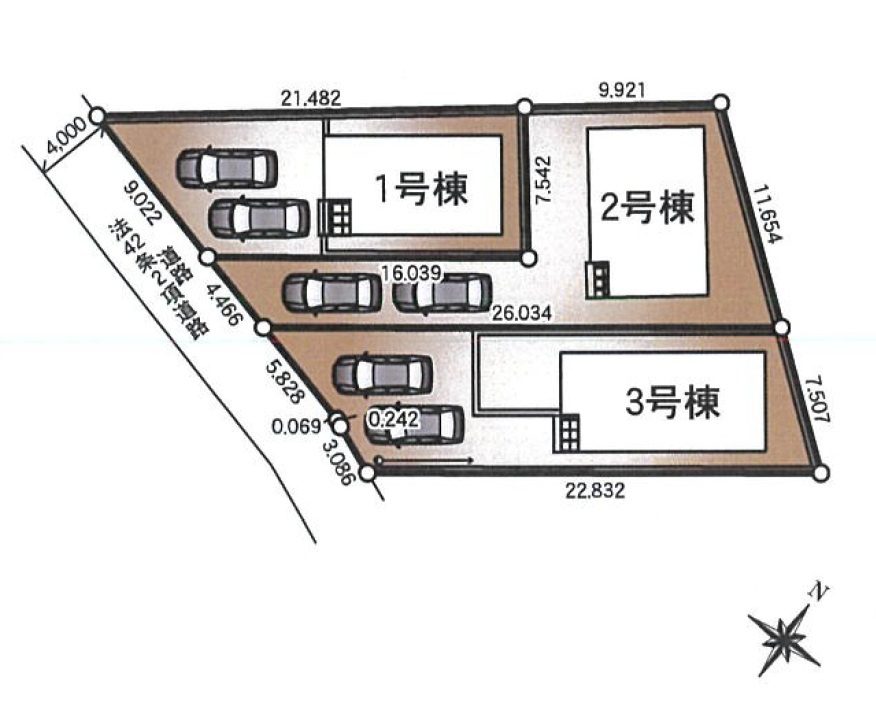 【Cradle Garden】　古河市諸川　第９　全3邸の区画図|全棟配置図