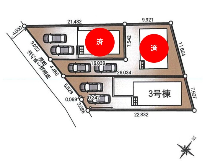 【Cradle Garden】　古河市諸川　第９　全3邸の区画図|全棟配置図