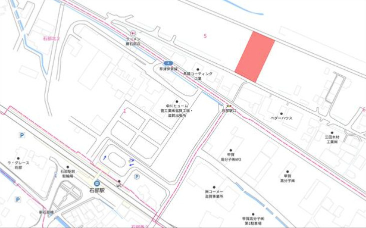 湖南市石部北５丁目の事業用地の地図