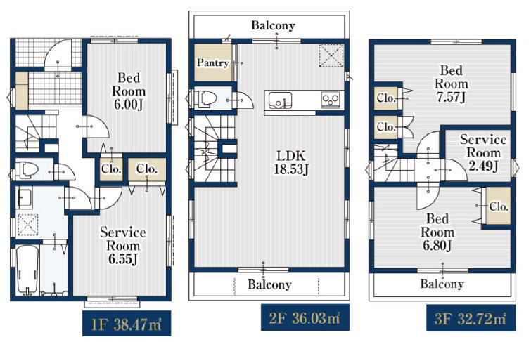 板橋区赤塚6丁目　都市へスムーズアクセス　建築条件なし限定1区画の参考プラン|3LDK+2S+パントリー　敷地面積 85.71ｍ2　建物面積 107.22ｍ2