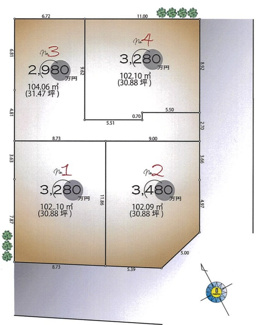 【土地図】 | 【仲介手数料無料！！】府中市四谷3丁目　売地（全4区画）No.4区画　3280万円