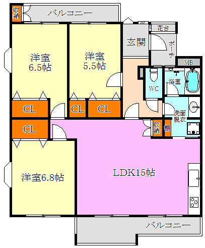 研究学園５団地５２５号棟の間取り