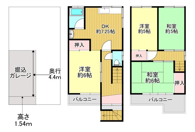 東大阪市上六万寺町　中古戸建の間取り