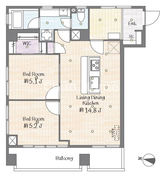 エルアルカサル尾久の間取り|5階部分・3方角部屋につきまして日当り・通風・眺望良好。新規フルリノベーション施工が完了致しましたのでいつでも内覧が可能です。安心のアフターサービス保証付きですのでご購入後も安心して暮らせます。