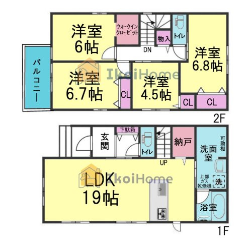 明石市魚住町錦が丘1丁目　新築戸建の間取り|●年中無休：当日予約可●LDK19帖！2面採光で明るいです！2階洋室4部屋ございます！