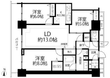 パークハウス清澄白河タワーの間取り|21階部分・日当り・通風・眺望良好。新規フルリノベーション。