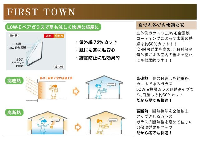 ファーストタウン　一宮市大和町福森第1　全2区画分譲のその他|室外側ガラスのLOW-E金属膜コーティングによって太陽の熱線を約60％カット。