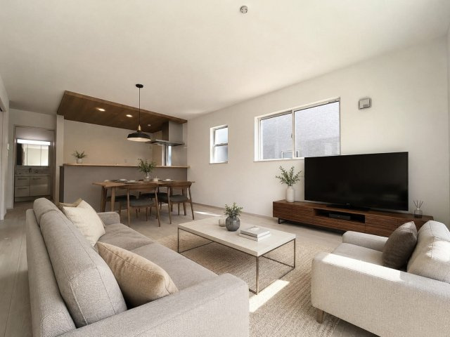 ファーストタウン　一宮市大和町福森第1　全2区画分譲の居間・リビング|※AIイメージ画像　フローリング材は床材に受ける様々な傷や、温度・湿度変化によるクラックの発生を大幅に抑える特殊加工。