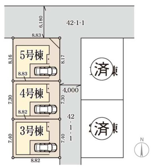 【区画図】 | 東大阪市大蓮北4丁目　【4号棟/全5棟】 | 【全5棟】国が定めた「住宅性能表示制度」において7項目で一番良い等級を取得物件☆【耐震等級2項目、耐風等級、劣化対策等級…等】地盤サポートシステム20年保証☆