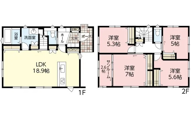 広島市安佐北区落合南3丁目　新築一戸建て(全2棟)の間取り