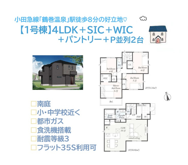 【間取り】 | パントリー・SIC・WIC他、収納充実4LDＫの間取プラン◎
リビング全体を見渡せる対面キッチンには、嬉しい「食洗機」を搭載！
スイッチ一つで面倒な洗い物の手間が省けますよ♪