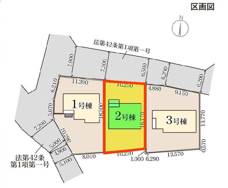新築　安中市板鼻　Livele Garden.S　2号棟の区画図|2号棟　区画図　北側接道幅員約7.9ｍ　