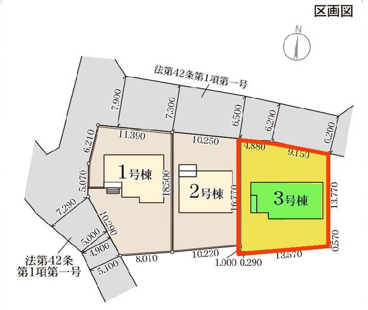 新築　安中市板鼻　Livele Garden.S　3号棟の区画図|3号棟　区画図　北側接道幅員約7.9ｍ　