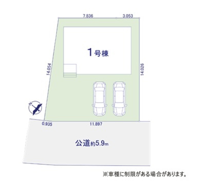 新築　太田市浜町1期　1号棟の区画図|全1区画の物件です。土地約50坪。